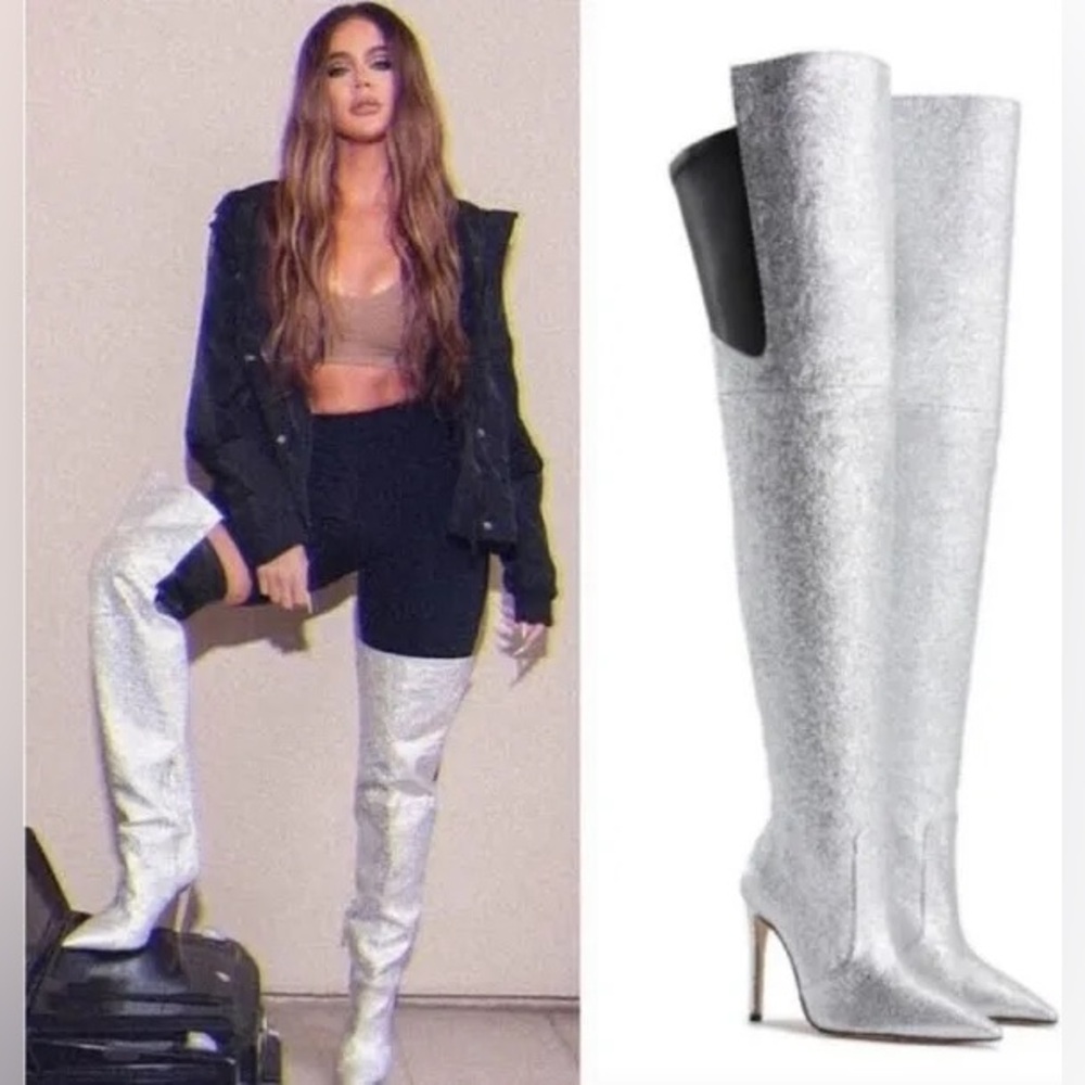 Good American Shimmery Silver The Emma Boots